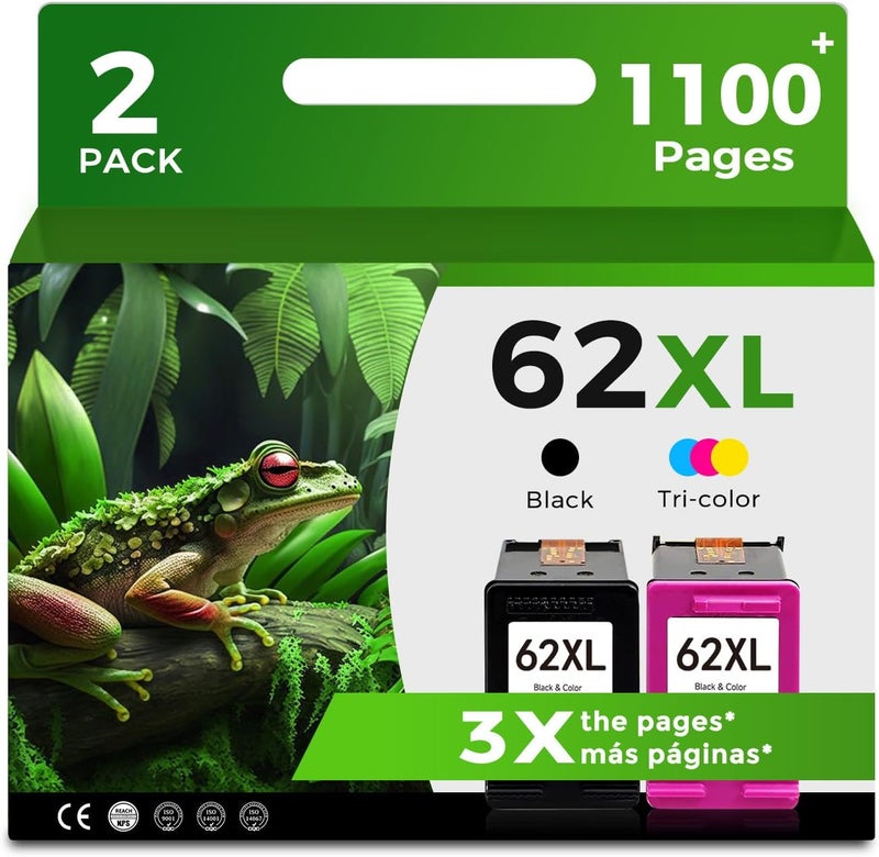 Skyink 62XL Ink Cartridges Replacement for HP Envy 5540 7640 5660 5640 5740 62 62 XL HP62 HP62XL Ink Black Color Combo Pack Use with 5542 5545 5642 5664 5665 7645 8000 200 250 5742 Printer - Image 1